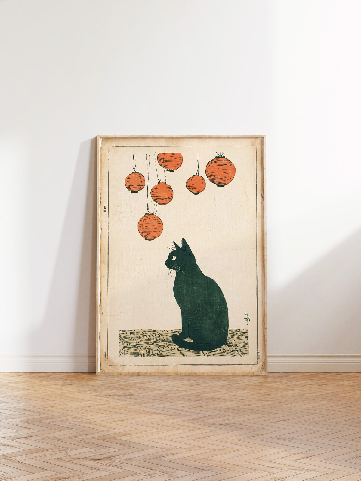 Fenerler Altında Kedi Poster – Ahşap Çerçeveli Tablo