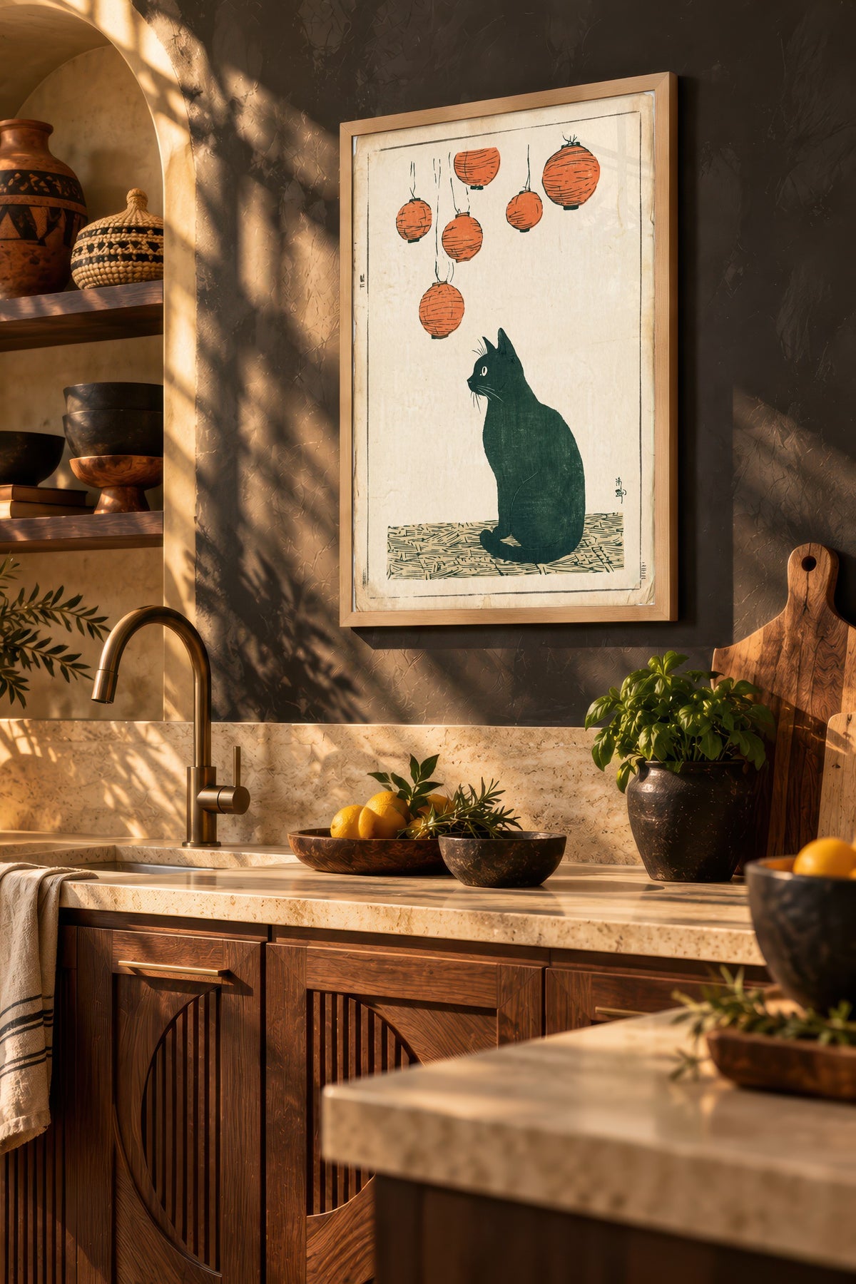 Fenerler Altında Kedi Poster – Ahşap Çerçeveli Tablo
