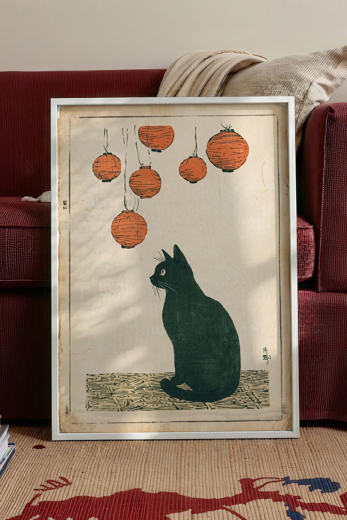 Fenerler Altında Kedi Poster – Beyaz Çerçeveli Tablo