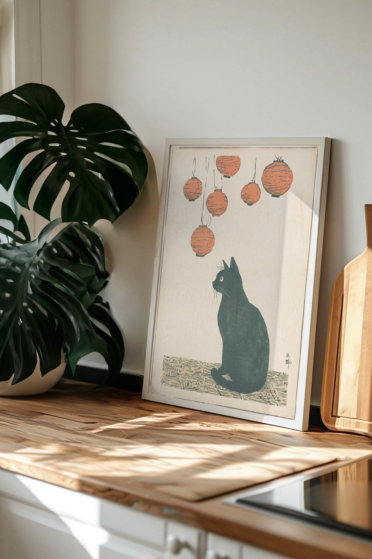 Fenerler Altında Kedi Poster – Beyaz Çerçeveli Tablo