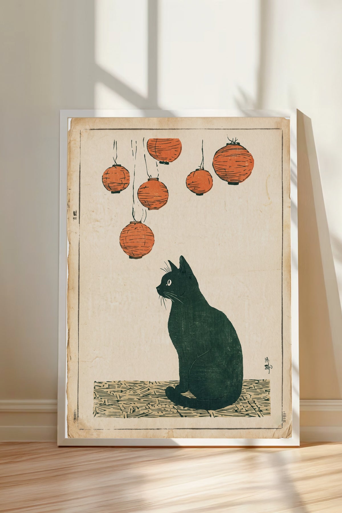 Fenerler Altında Kedi Poster – Beyaz Çerçeveli Tablo
