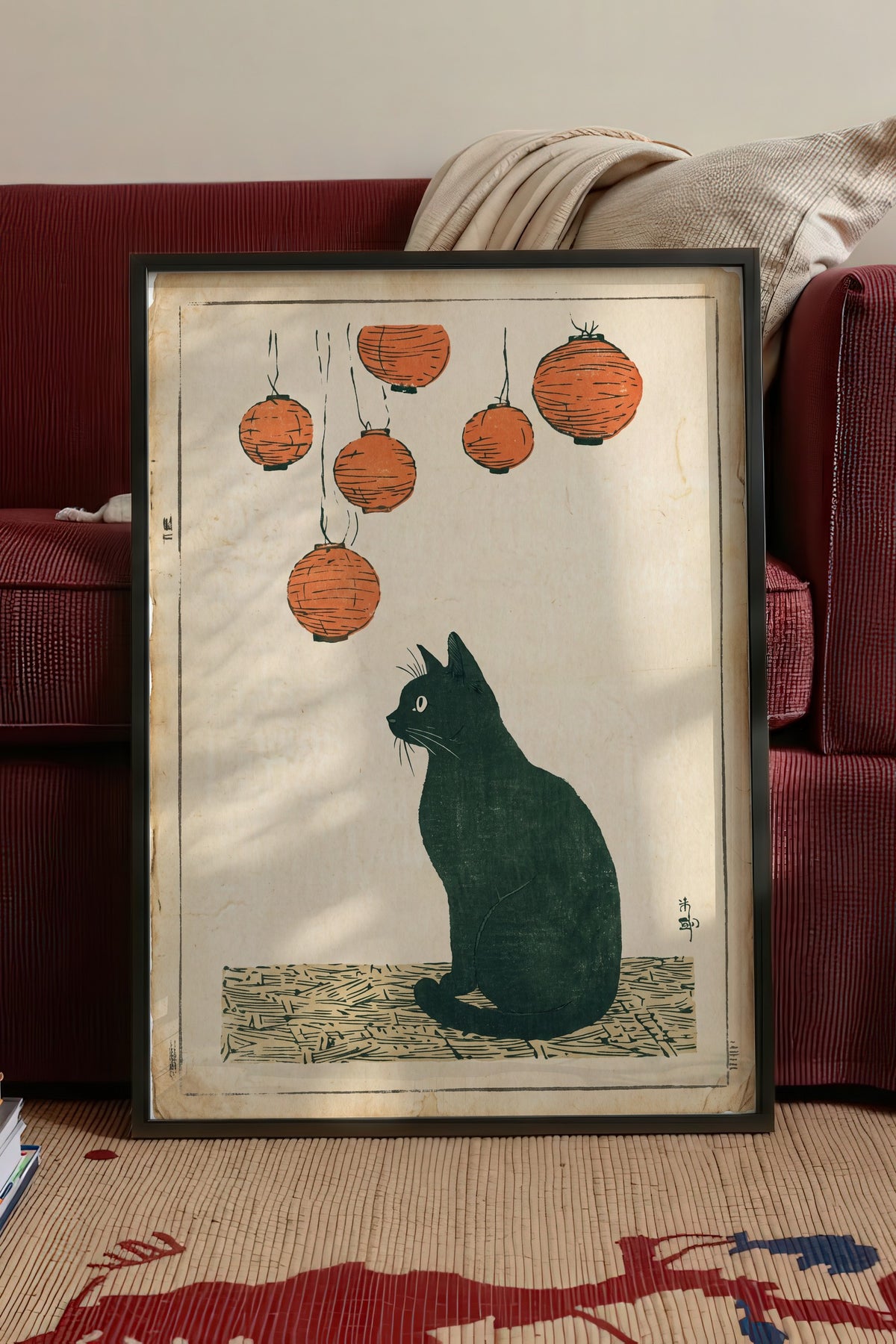 Fenerler Altında Kedi Poster – Siyah Çerçeveli Tablo