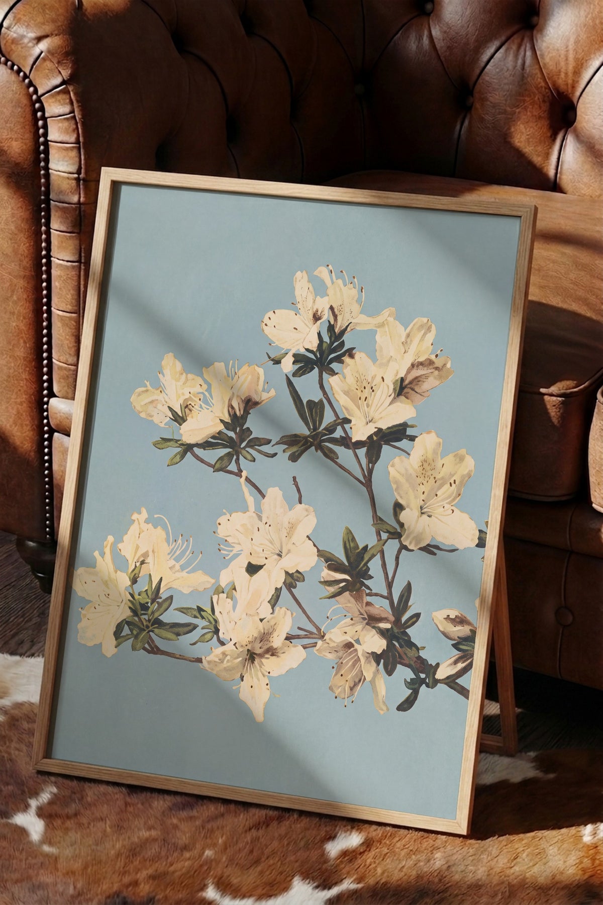 Krem Azalea Dalları Poster – Ahşap Çerçeveli Tablo