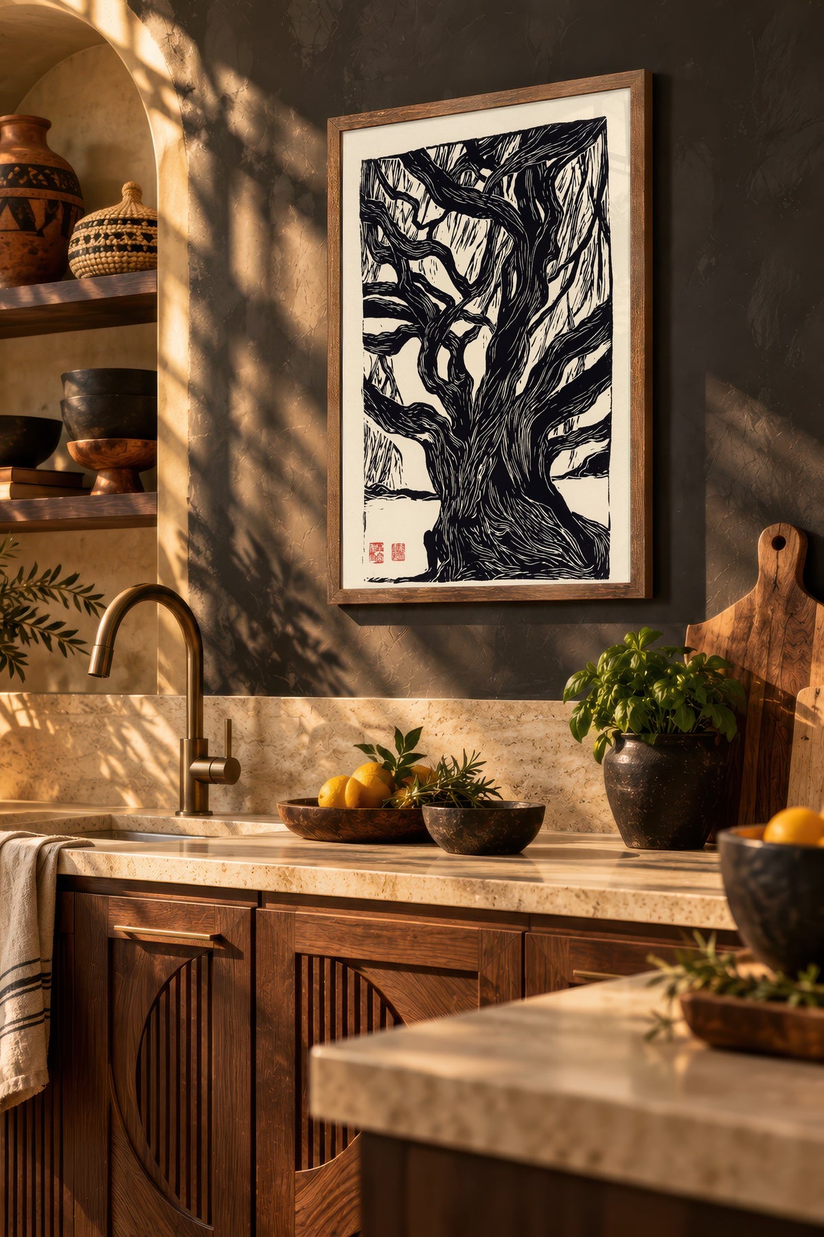 Kadim Meşe Baskısı Poster – Kahverengi Çerçeveli Tablo