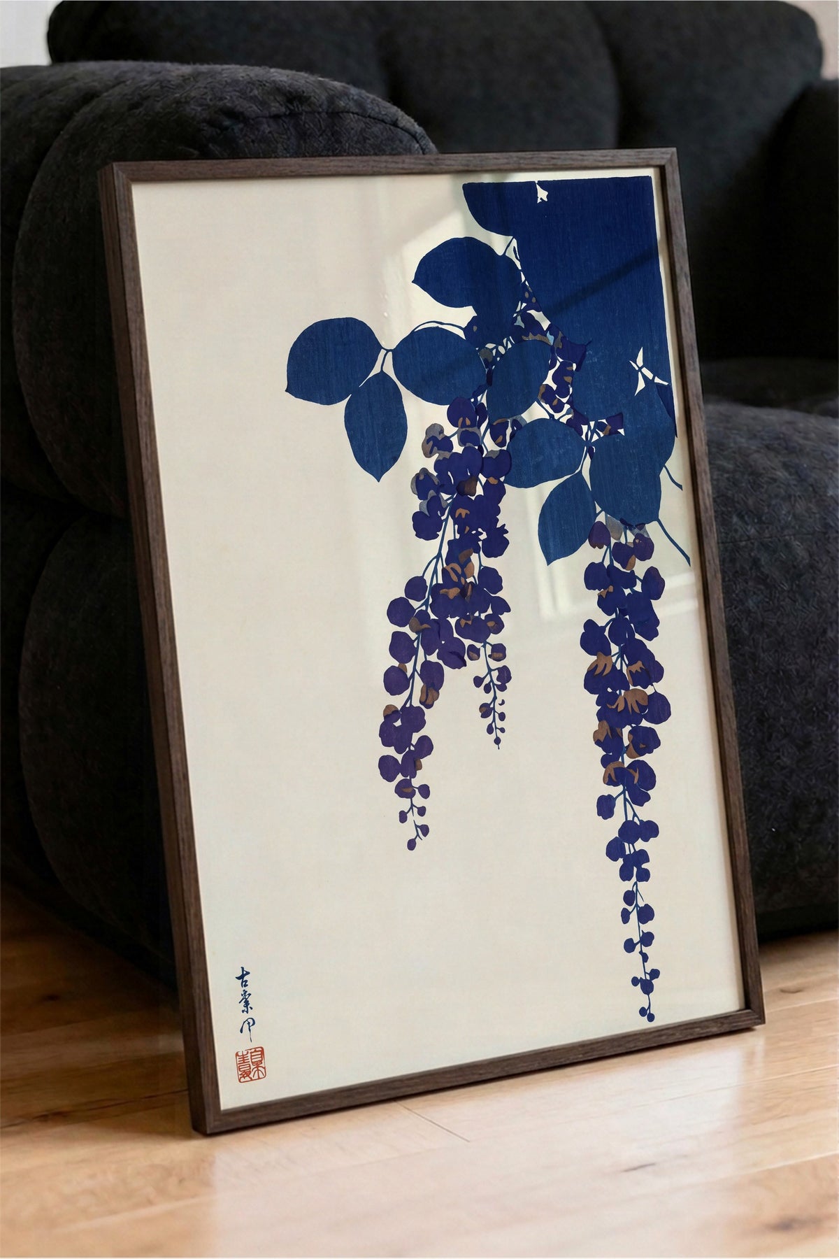 Mor Salkım Çiçekleri Poster – Kahverengi Çerçeveli Tablo