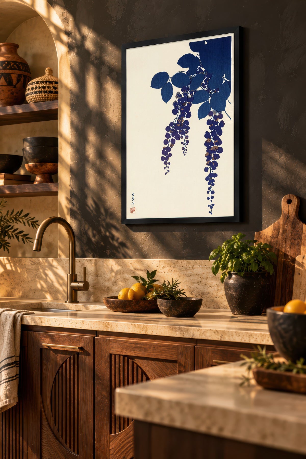 Mor Salkım Çiçekleri Poster – Siyah Çerçeveli Tablo