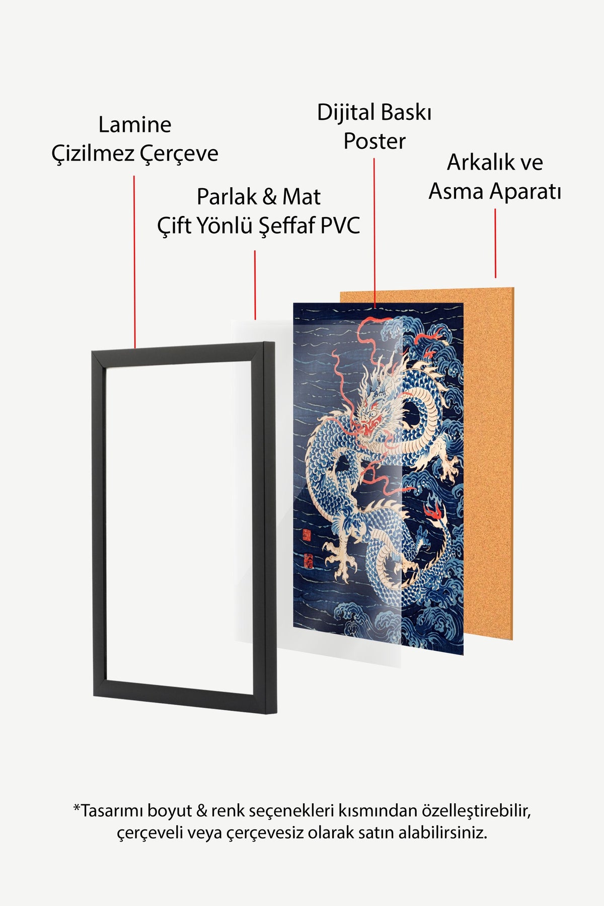 Dalgalarda Ejderha Poster – Siyah Çerçeveli Tablo