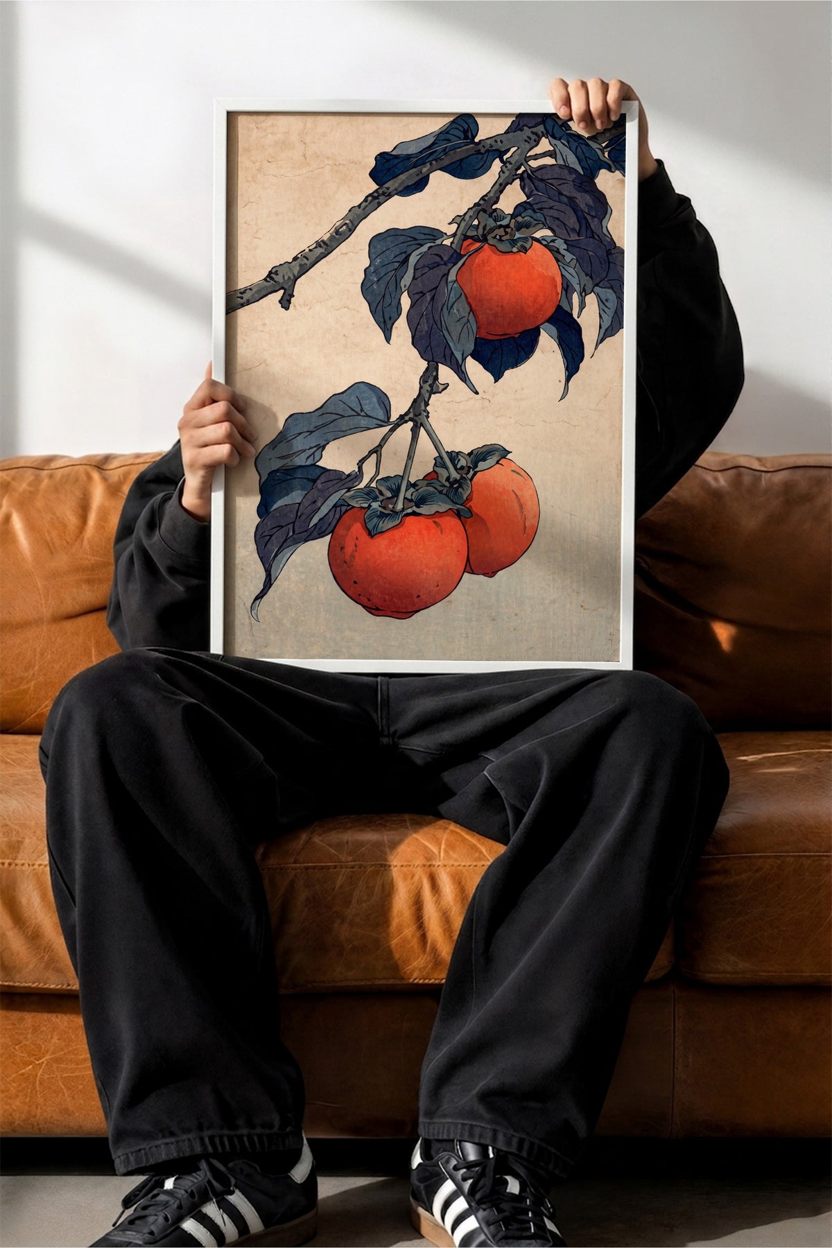 Japon Tarzı Trabzon Hurması Dalı Poster – Beyaz Çerçeveli Tablo