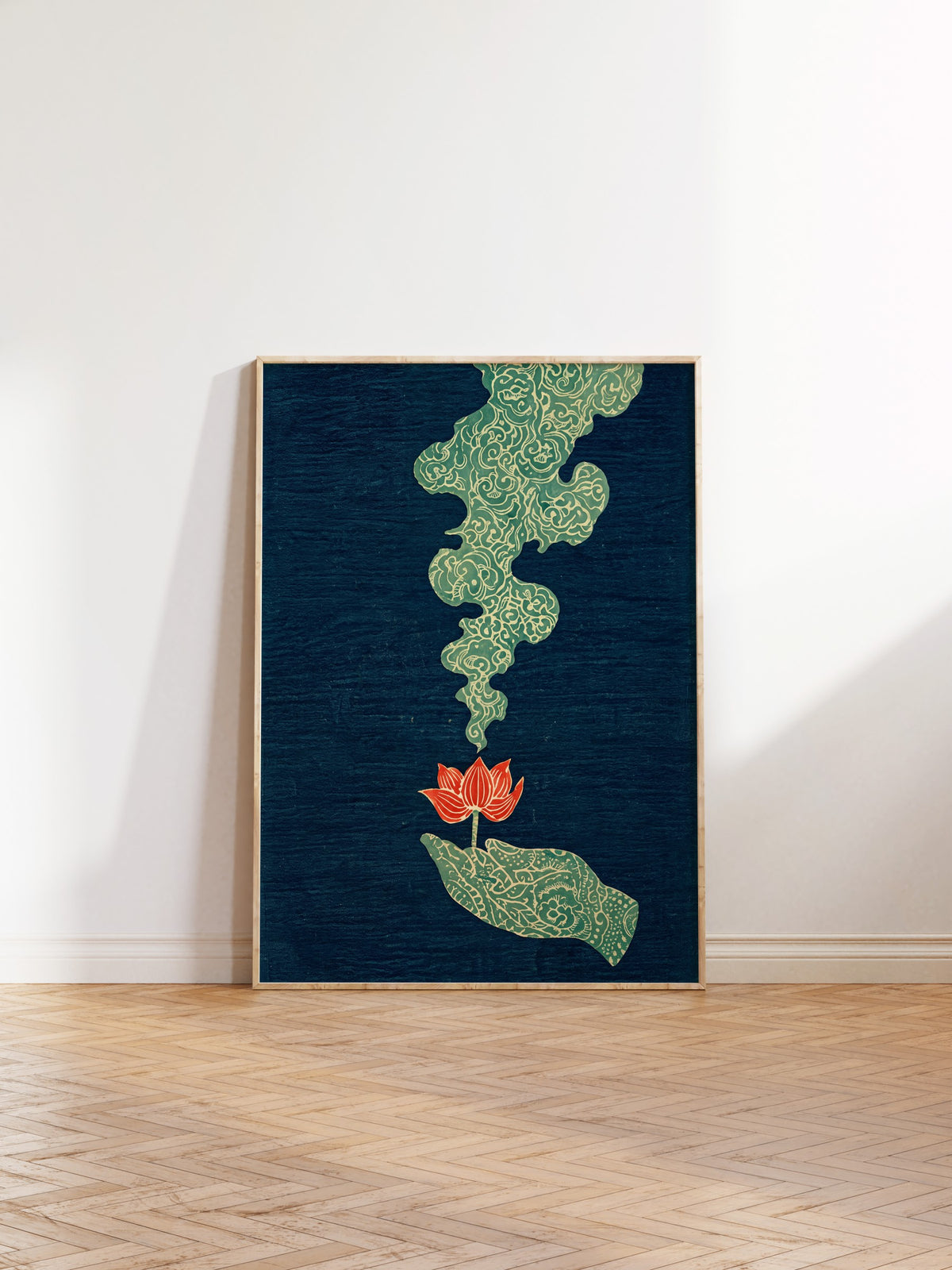 Elden Yükselen Bulut ve Lotus Poster – Ahşap Çerçeveli Tablo