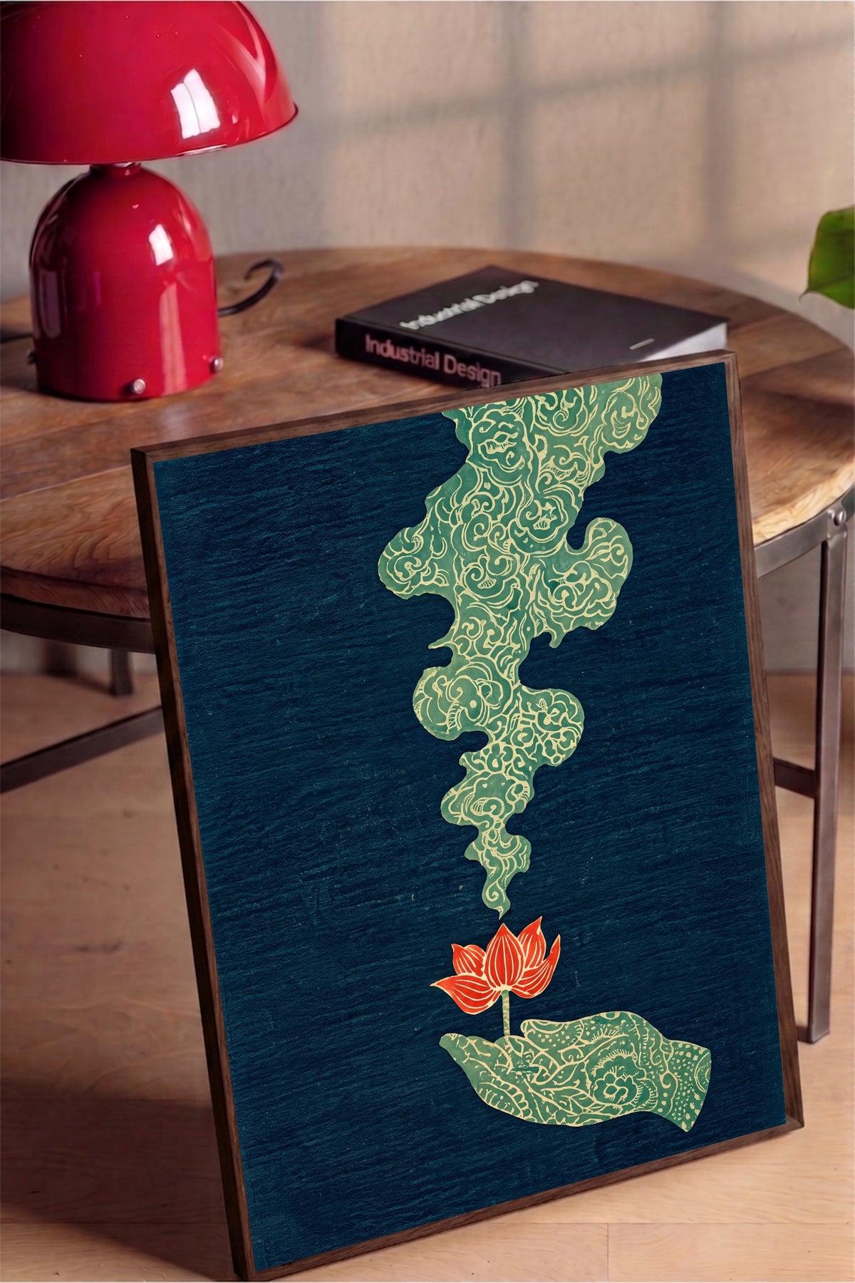 Elden Yükselen Bulut ve Lotus Poster – Kahverengi Çerçeveli Tablo