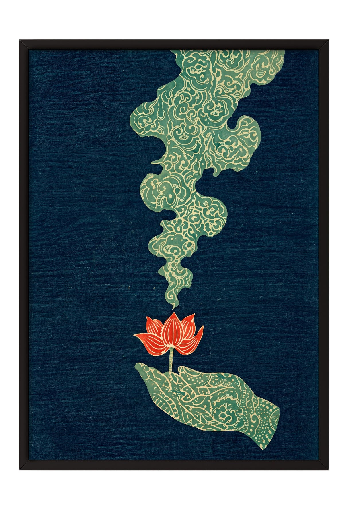 Elden Yükselen Bulut ve Lotus Poster – Siyah Çerçeveli Tablo