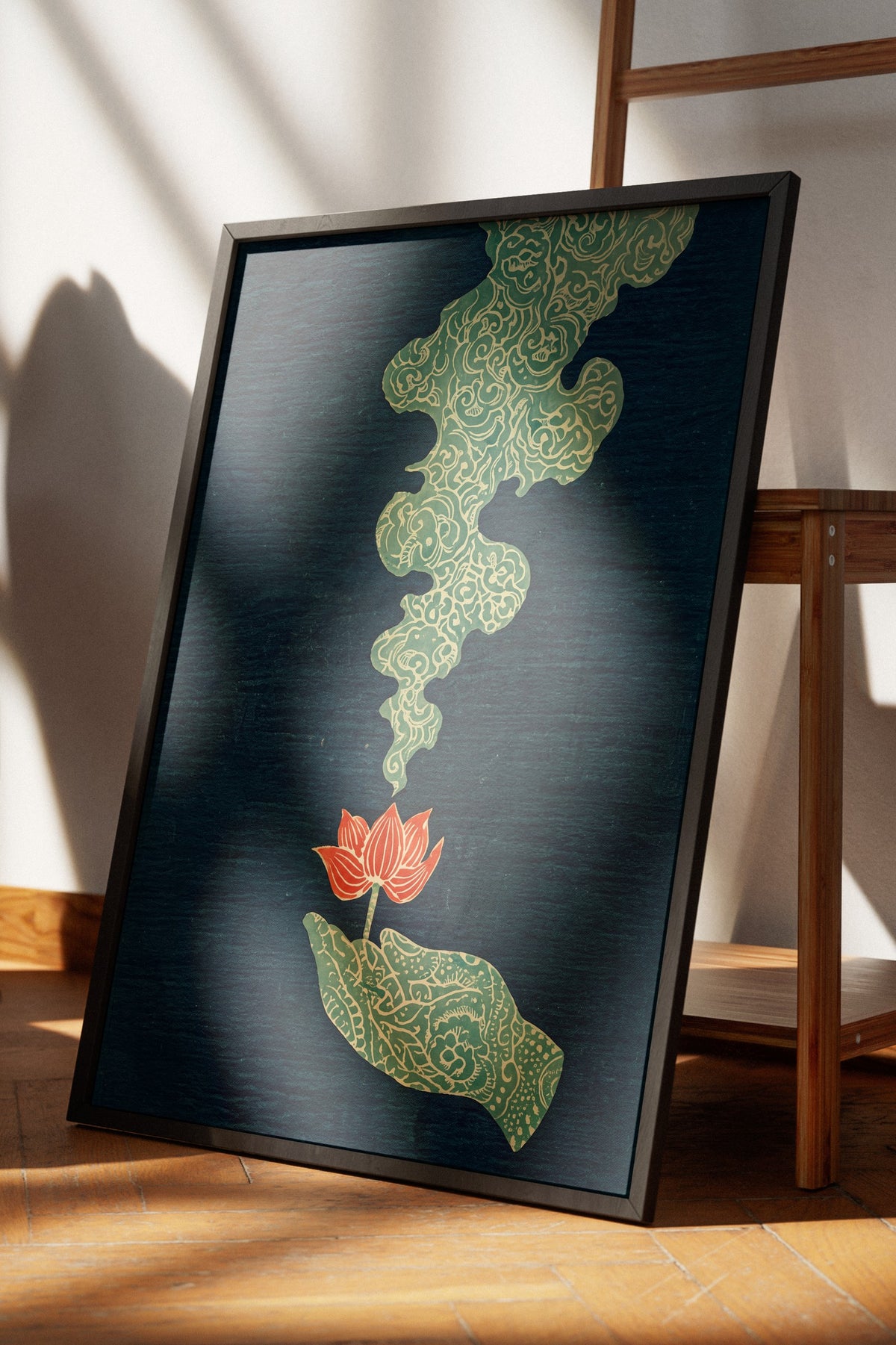 Elden Yükselen Bulut ve Lotus Poster – Siyah Çerçeveli Tablo