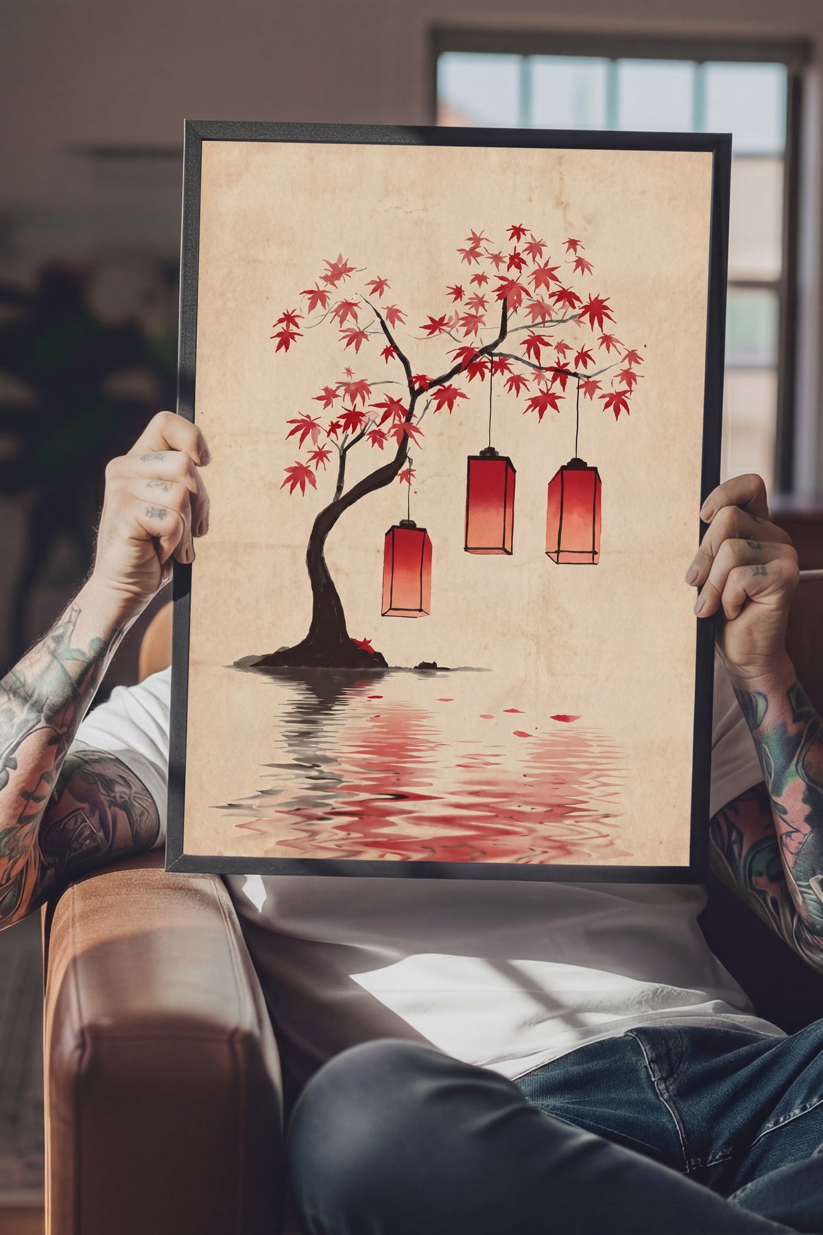Fenerli Akçaağaç Yansıması Poster – Siyah Çerçeveli Tablo