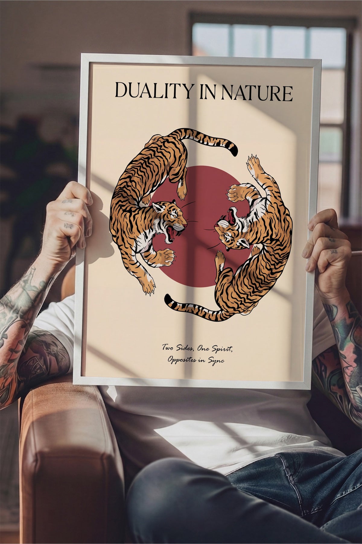 Yin Yang Kaplanlar Poster – Beyaz Çerçeveli Tablo
