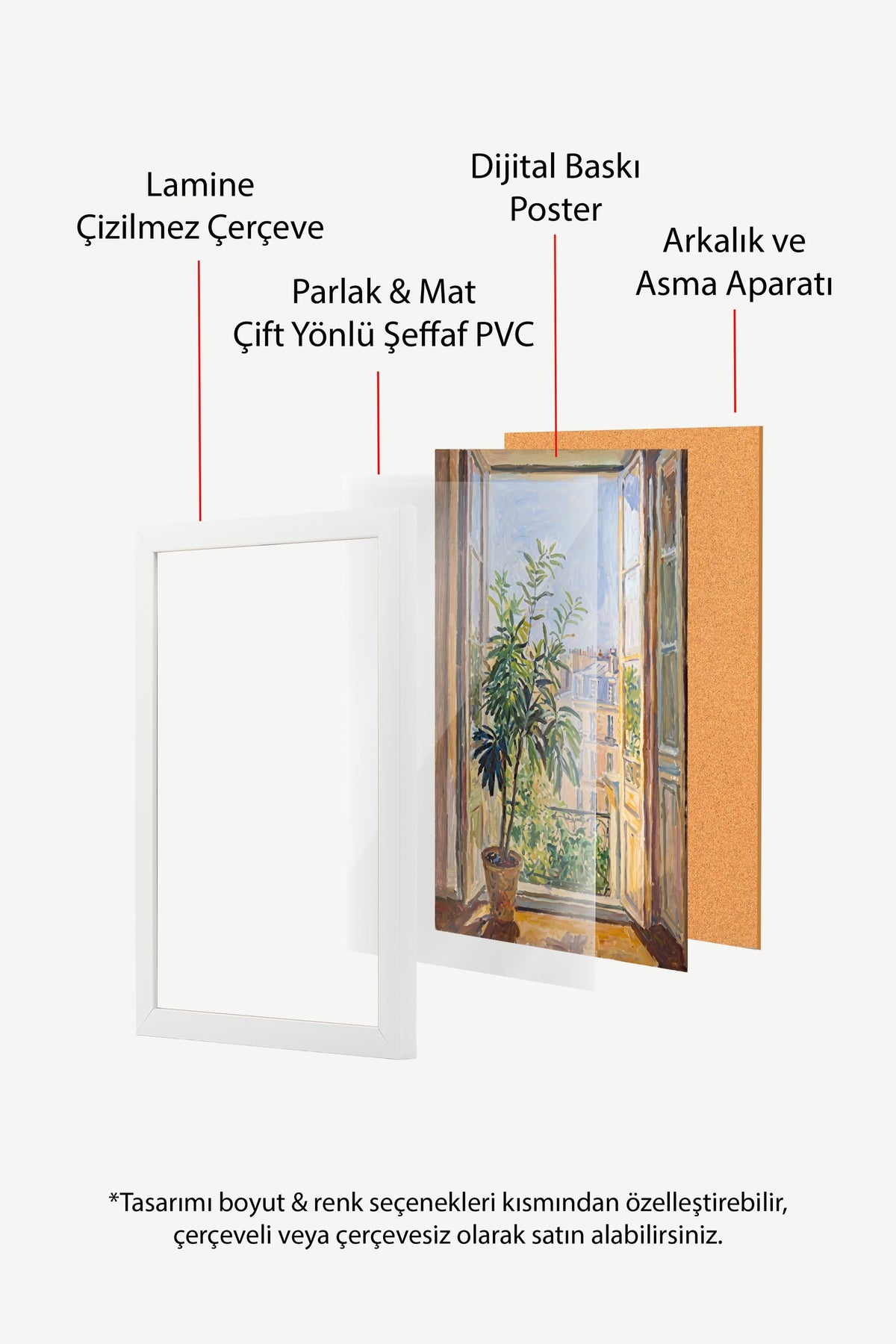 Açık Pencereden Şehir Manzarası Poster – Beyaz Çerçeveli Tablo