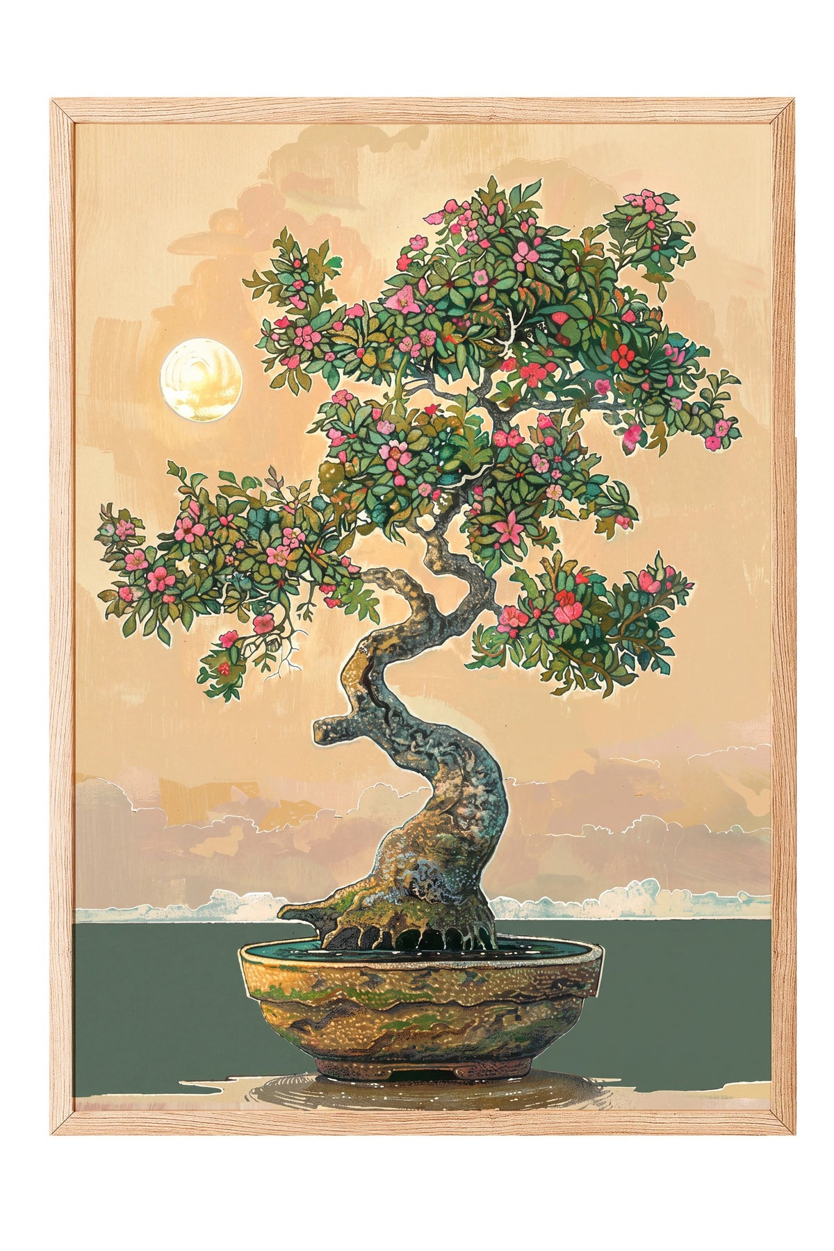 Ay Işığında Bonsai Poster – Ahşap Çerçeveli Tablo