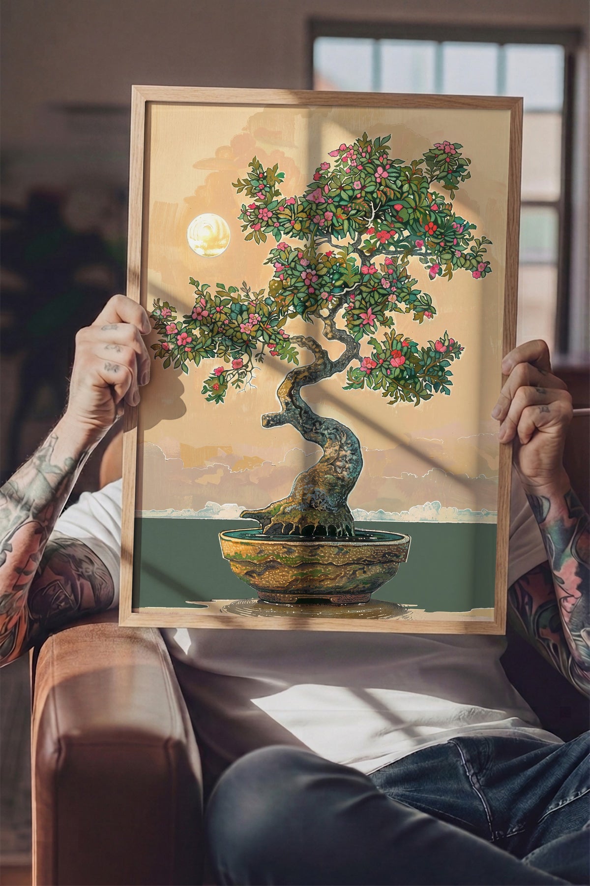 Ay Işığında Bonsai Poster – Ahşap Çerçeveli Tablo