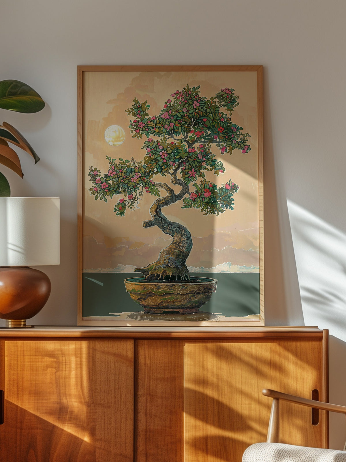 Ay Işığında Bonsai Poster – Ahşap Çerçeveli Tablo