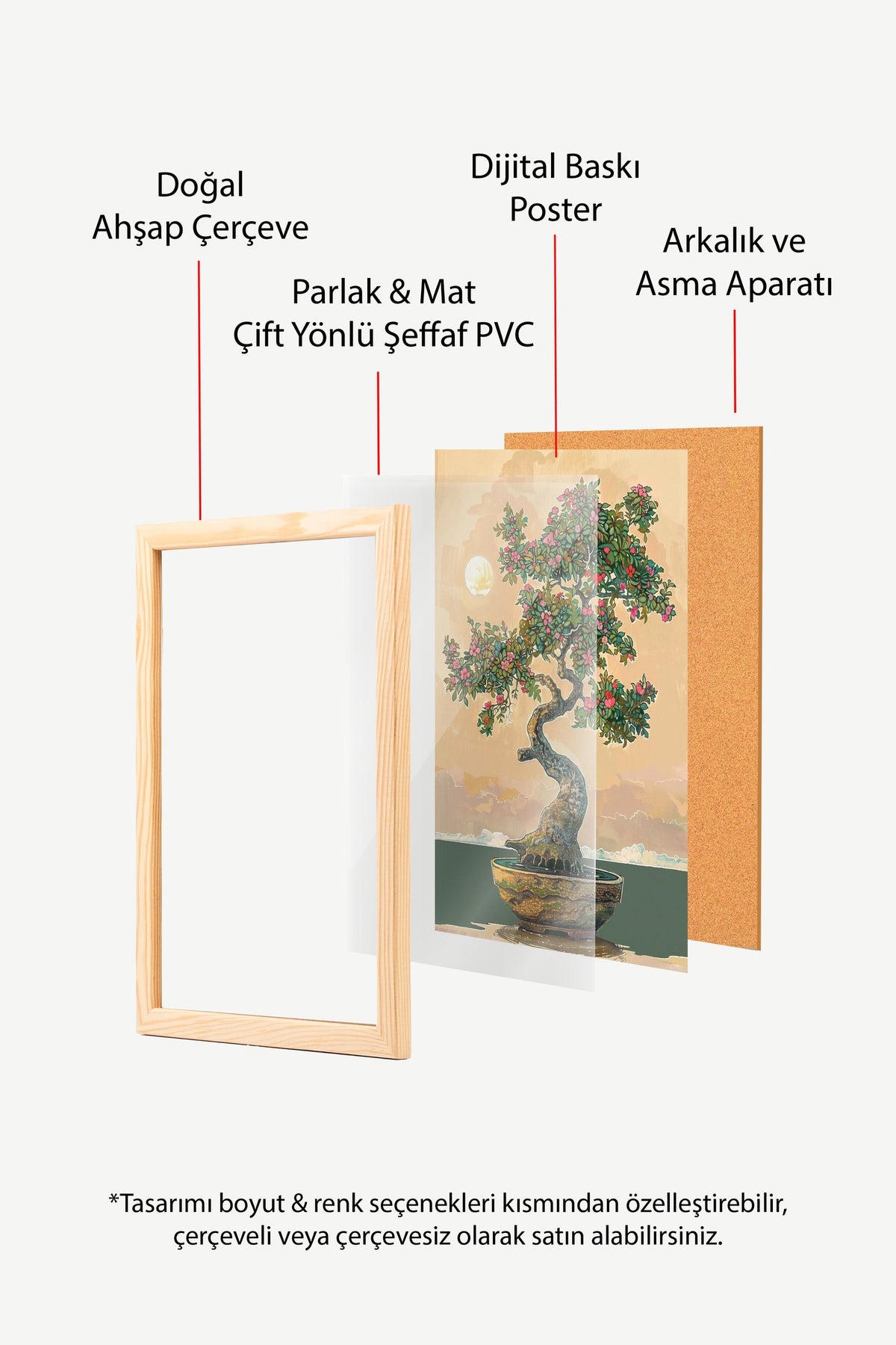Ay Işığında Bonsai Poster – Ahşap Çerçeveli Tablo