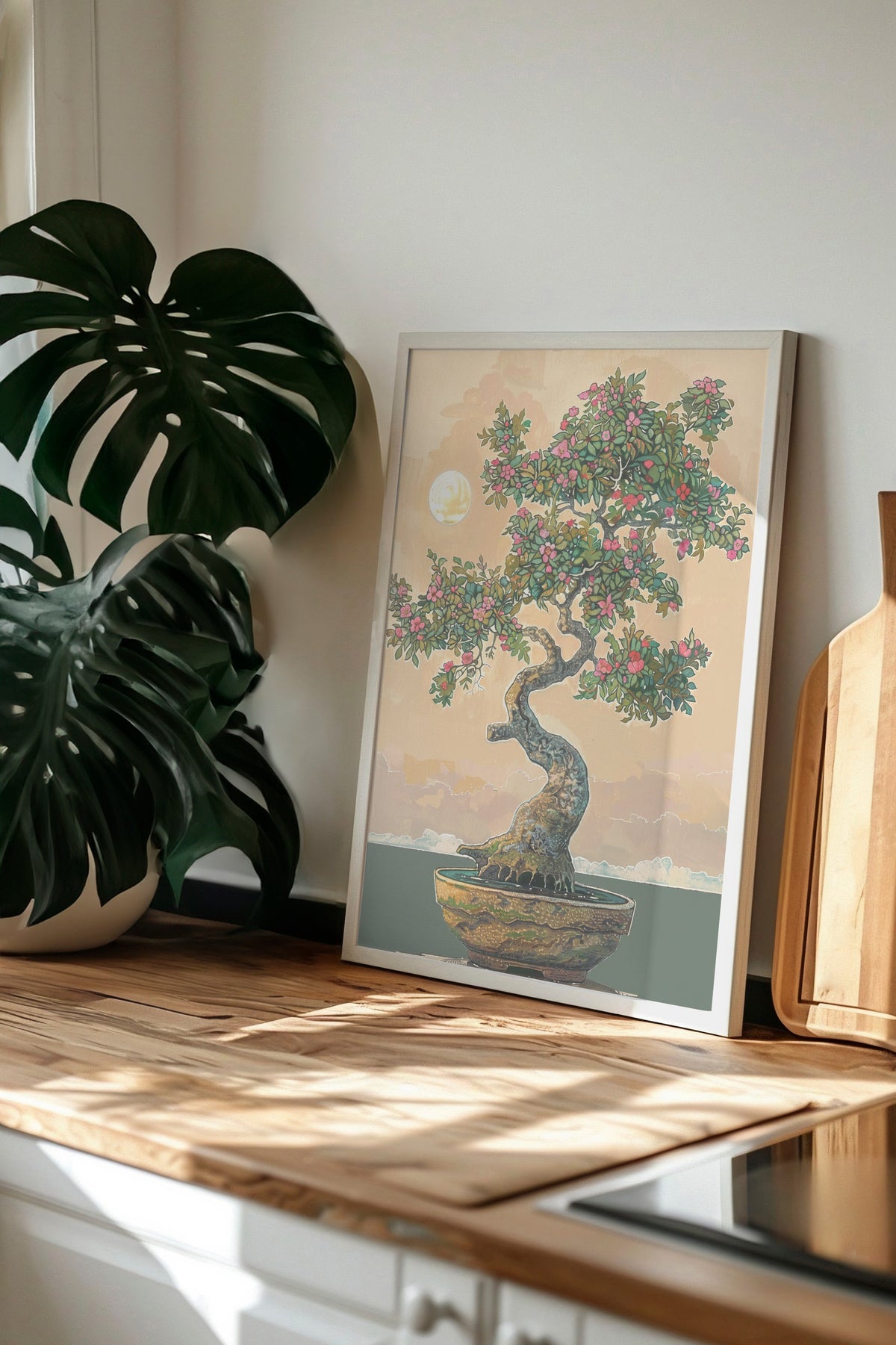 Ay Işığında Bonsai Poster – Beyaz Çerçeveli Tablo