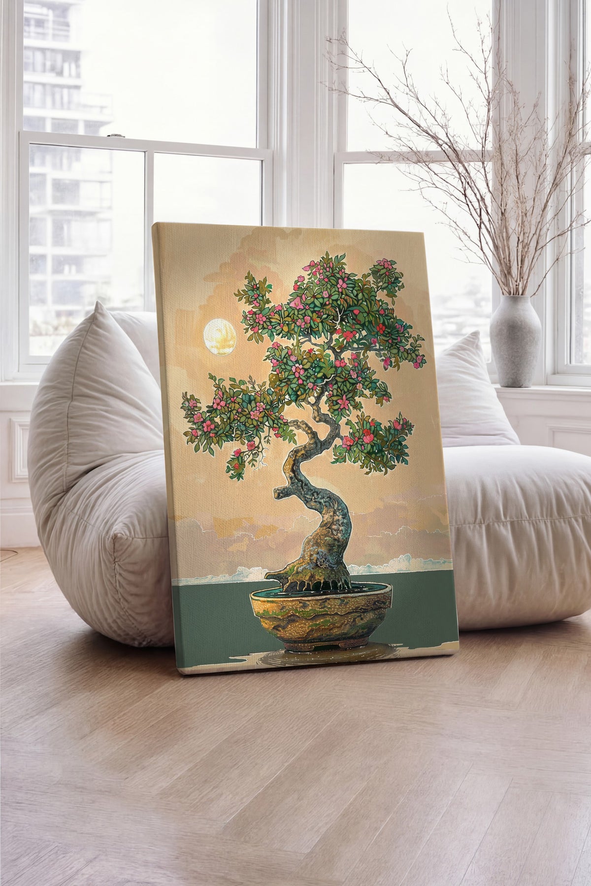 Çiçek Açan Bonsai Ağacı Kanvas Tablo