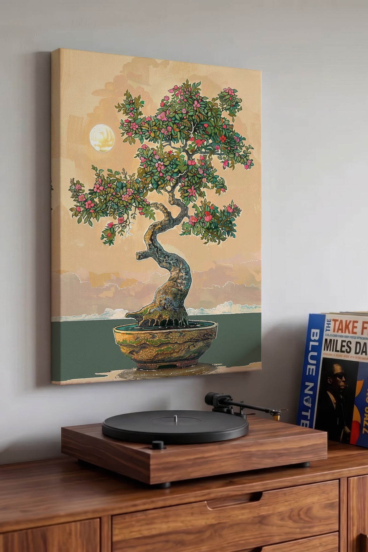Çiçek Açan Bonsai Ağacı Kanvas Tablo