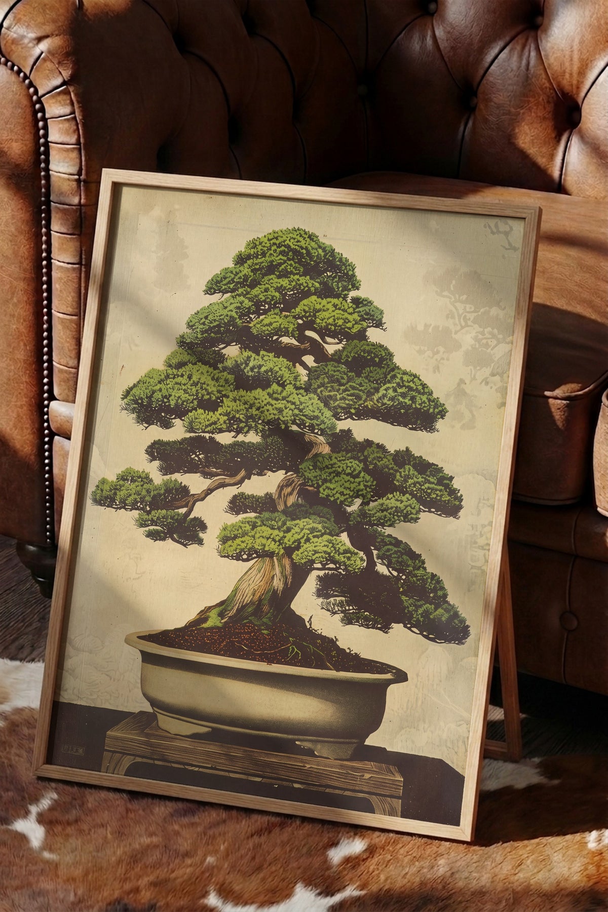 Geleneksel Çam Bonsai Sanatı Poster – Ahşap Çerçeveli Tablo