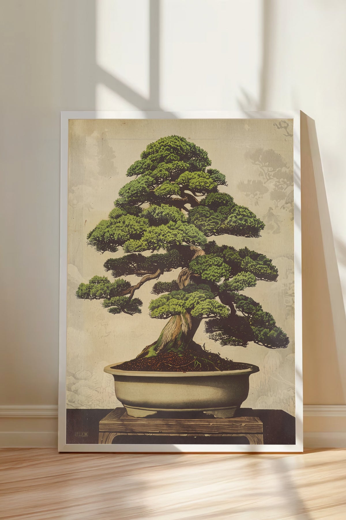 Geleneksel Çam Bonsai Sanatı Poster – Beyaz Çerçeveli Tablo