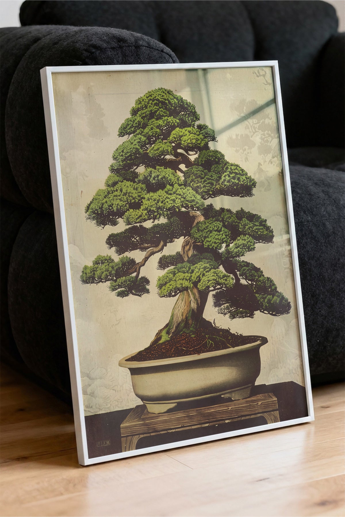 Geleneksel Çam Bonsai Sanatı Poster – Beyaz Çerçeveli Tablo