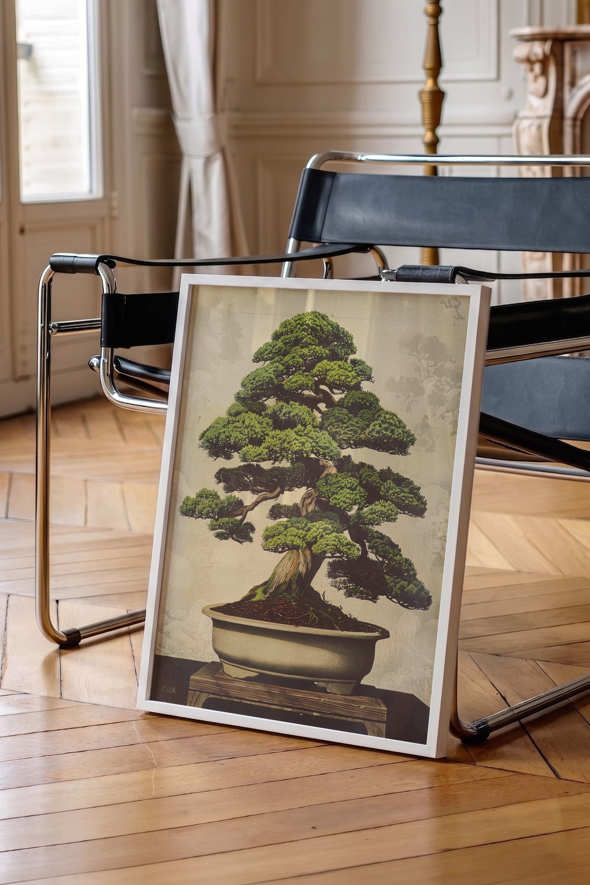 Geleneksel Çam Bonsai Sanatı Poster – Beyaz Çerçeveli Tablo