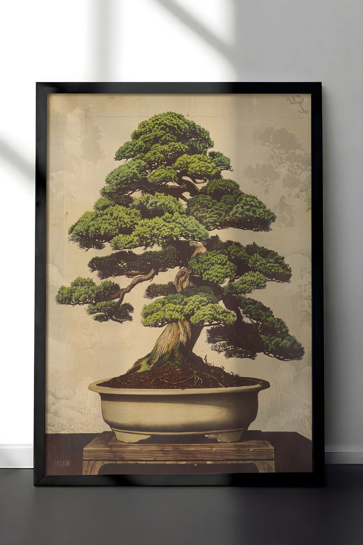Geleneksel Çam Bonsai Sanatı Poster – Siyah Çerçeveli Tablo
