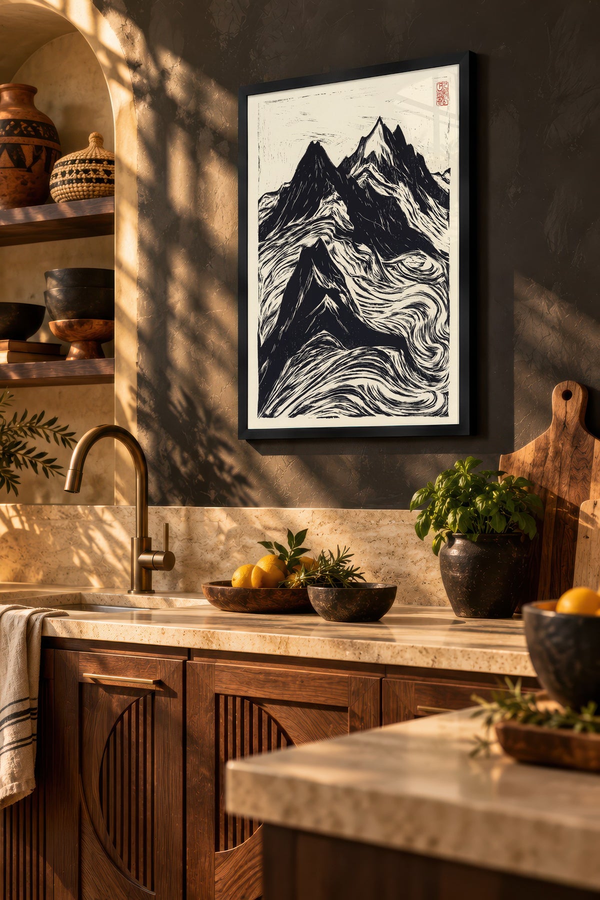 Fırtınalı Dağ Doruğu Poster – Siyah Çerçeveli Tablo