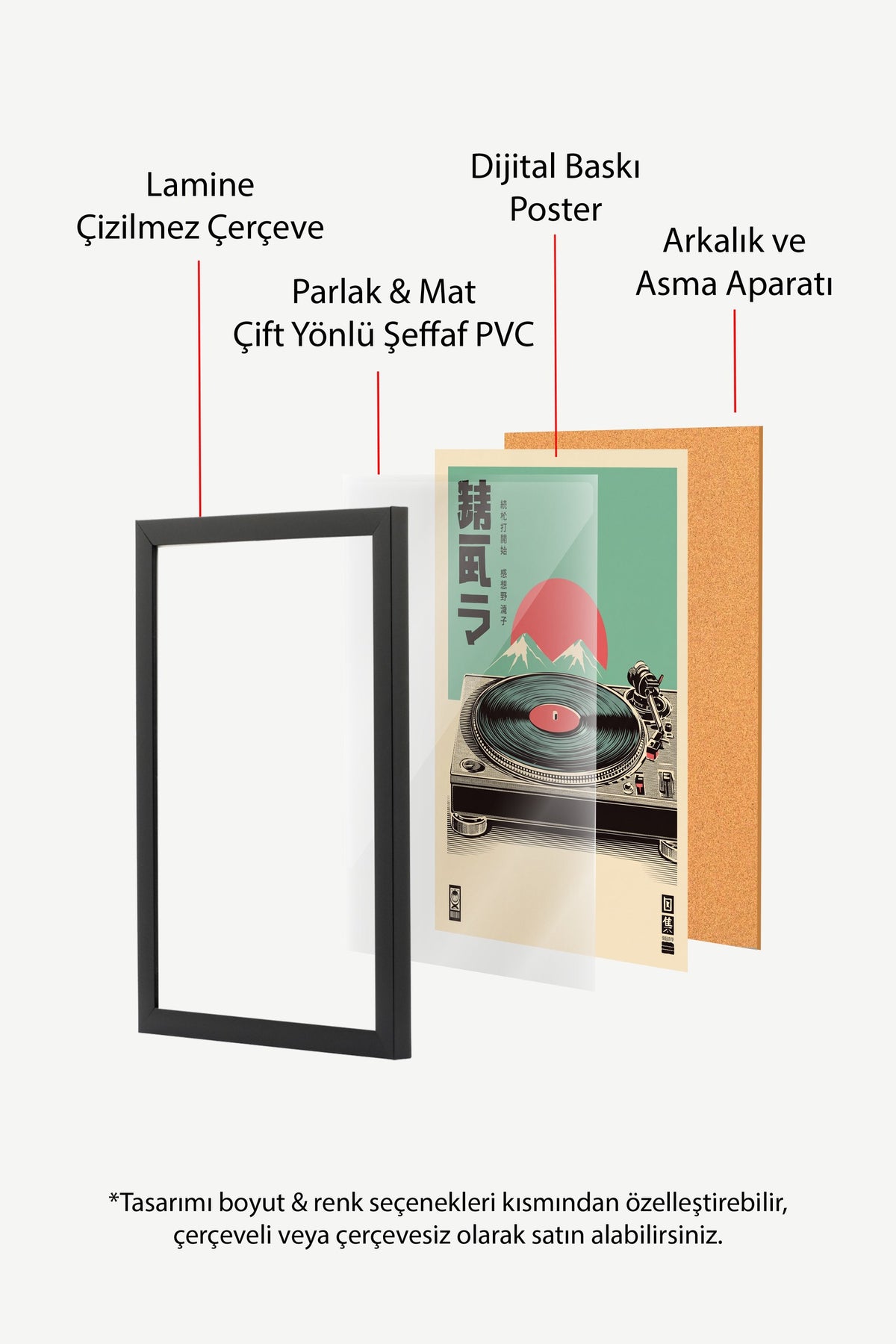 Retro Pikap ve Fuji Dağı Manzarası Poster – Siyah Çerçeveli Tablo