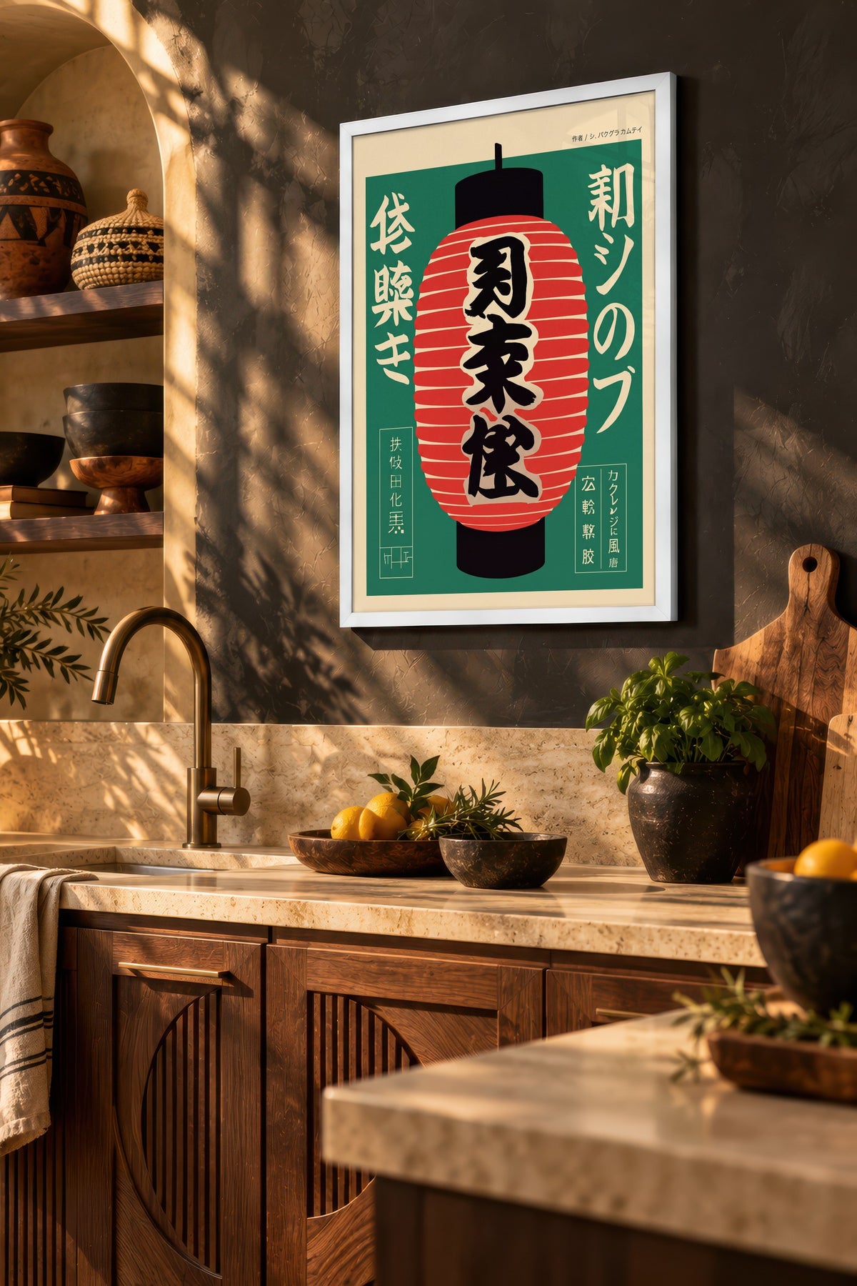 Japon Fenerli Tipografi Sanatı Poster – Beyaz Çerçeveli Tablo
