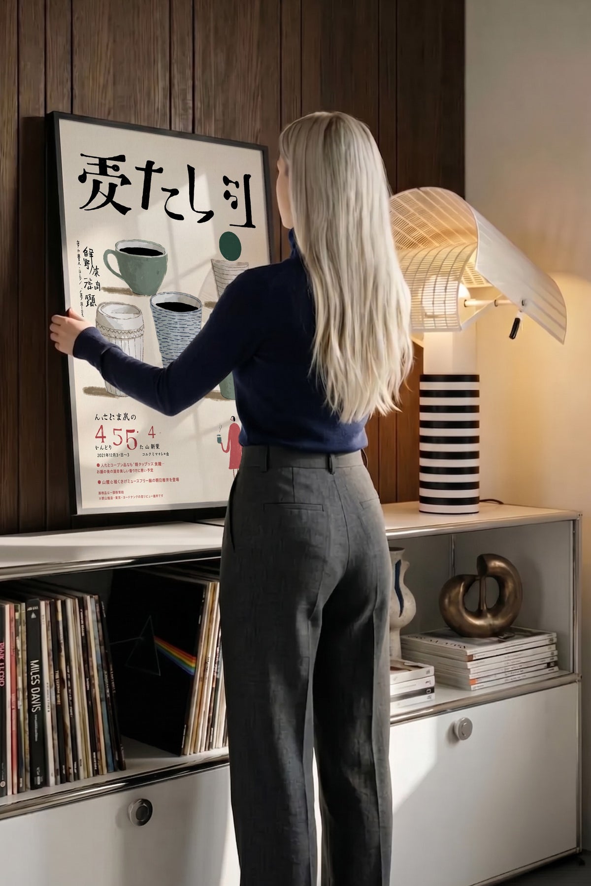 Japon Kahve Fincanları İllüstrasyonu Poster – Siyah Çerçeveli Tablo