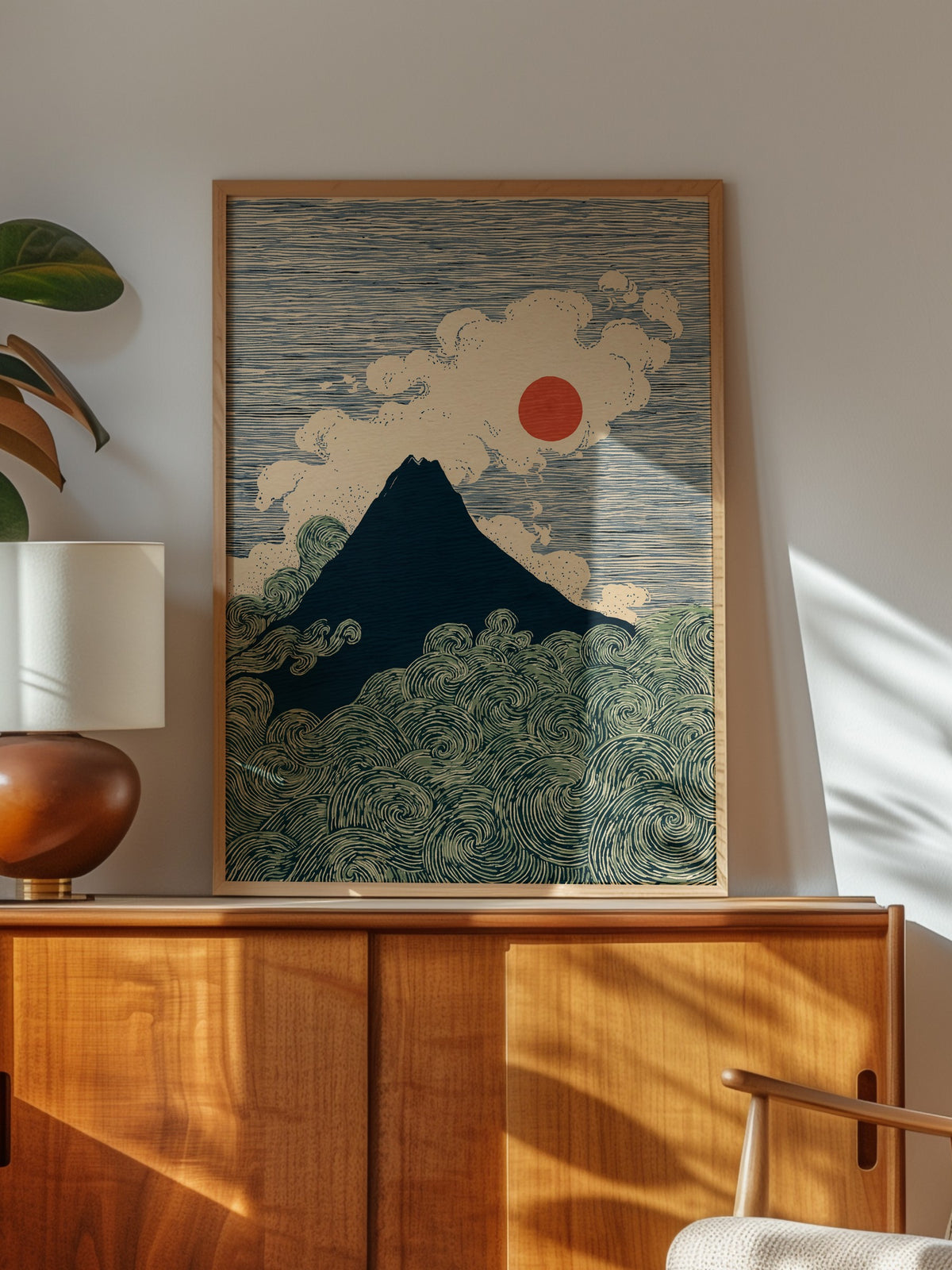 Fuji Dağı ve Dalgalar Poster – Ahşap Çerçeveli Tablo