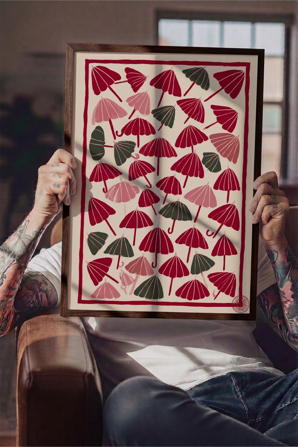 Şemsiye Deseni Poster – Kahverengi Çerçeveli Tablo