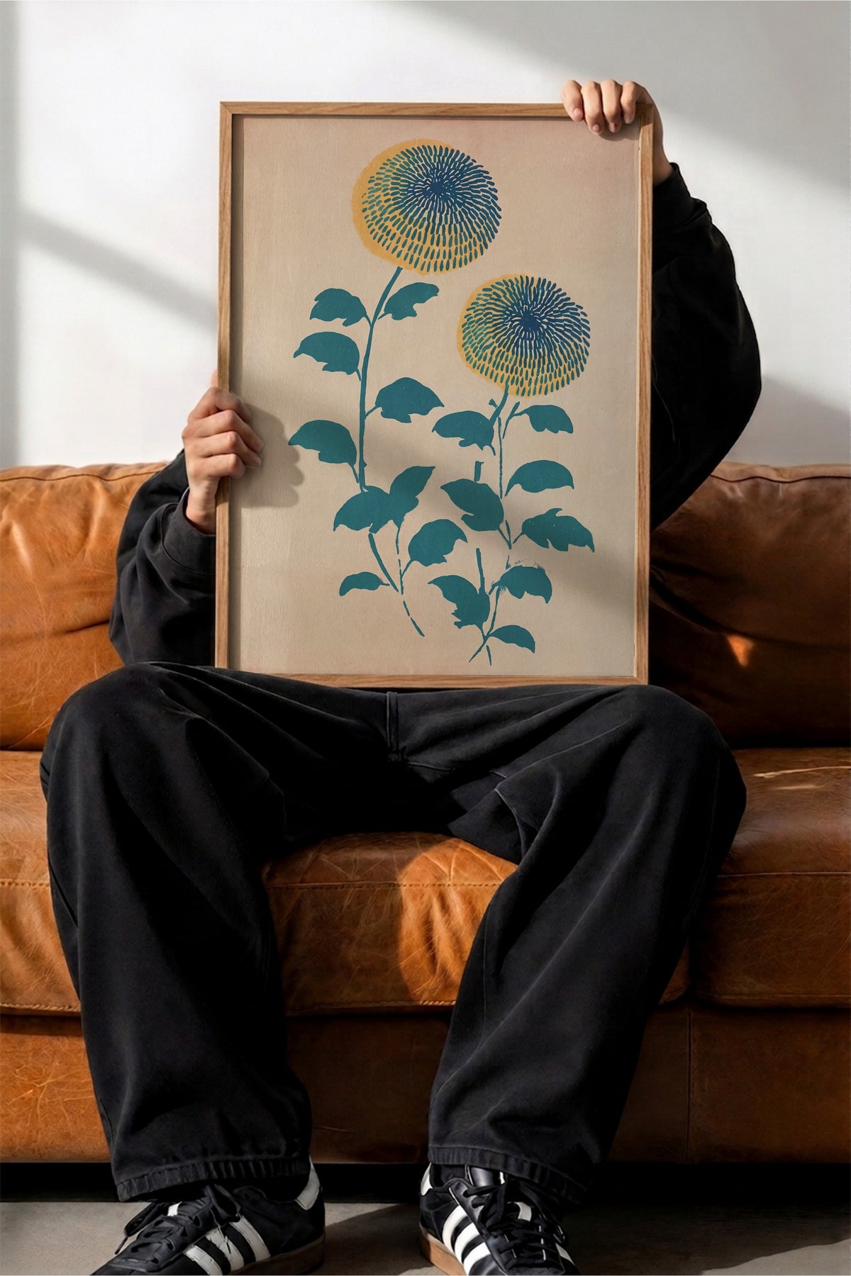 Mavi Sarı Papatya Çiçekleri Poster – Ahşap Çerçeveli Tablo