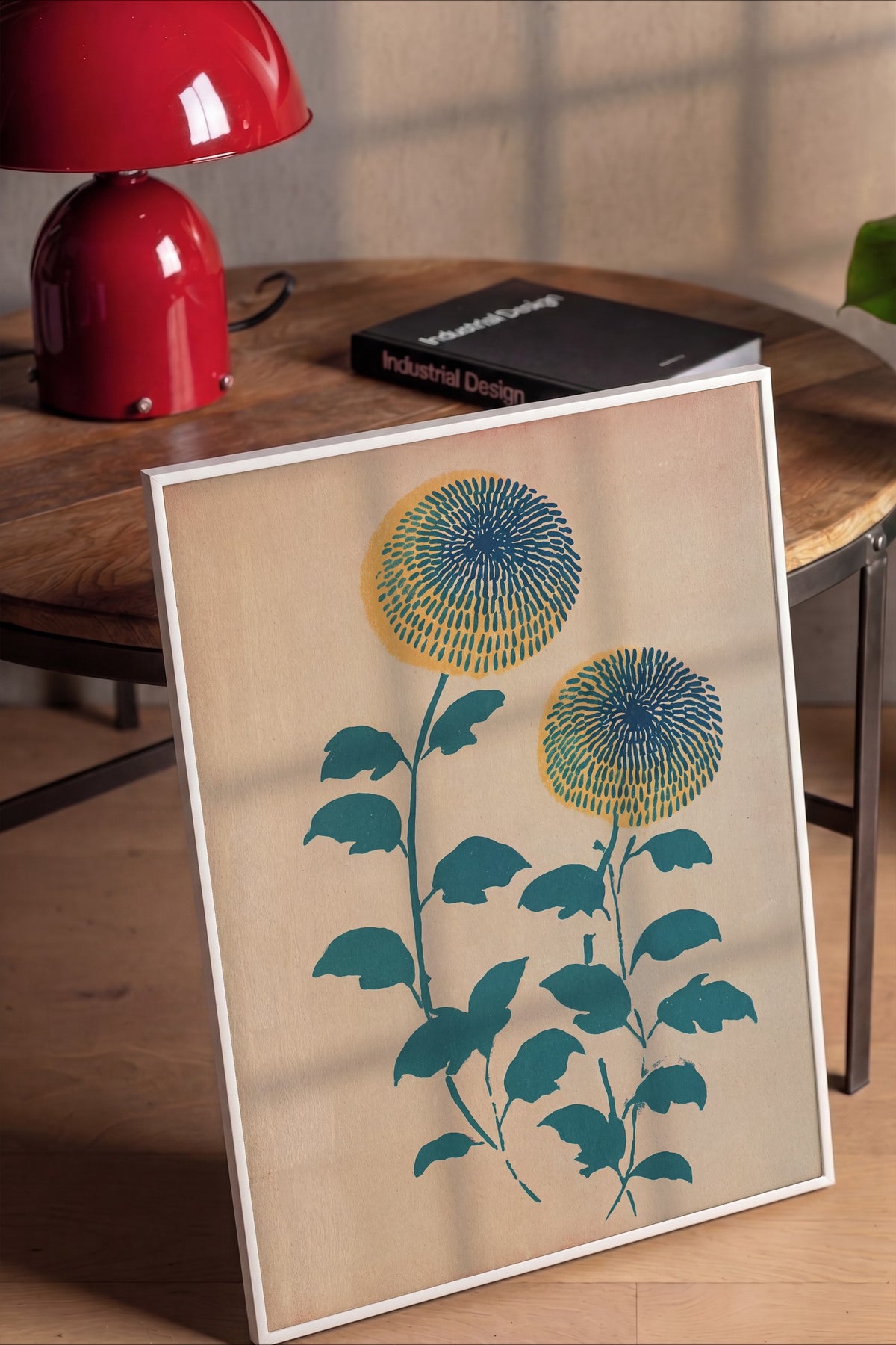 Mavi Sarı Papatya Çiçekleri Poster – Beyaz Çerçeveli Tablo