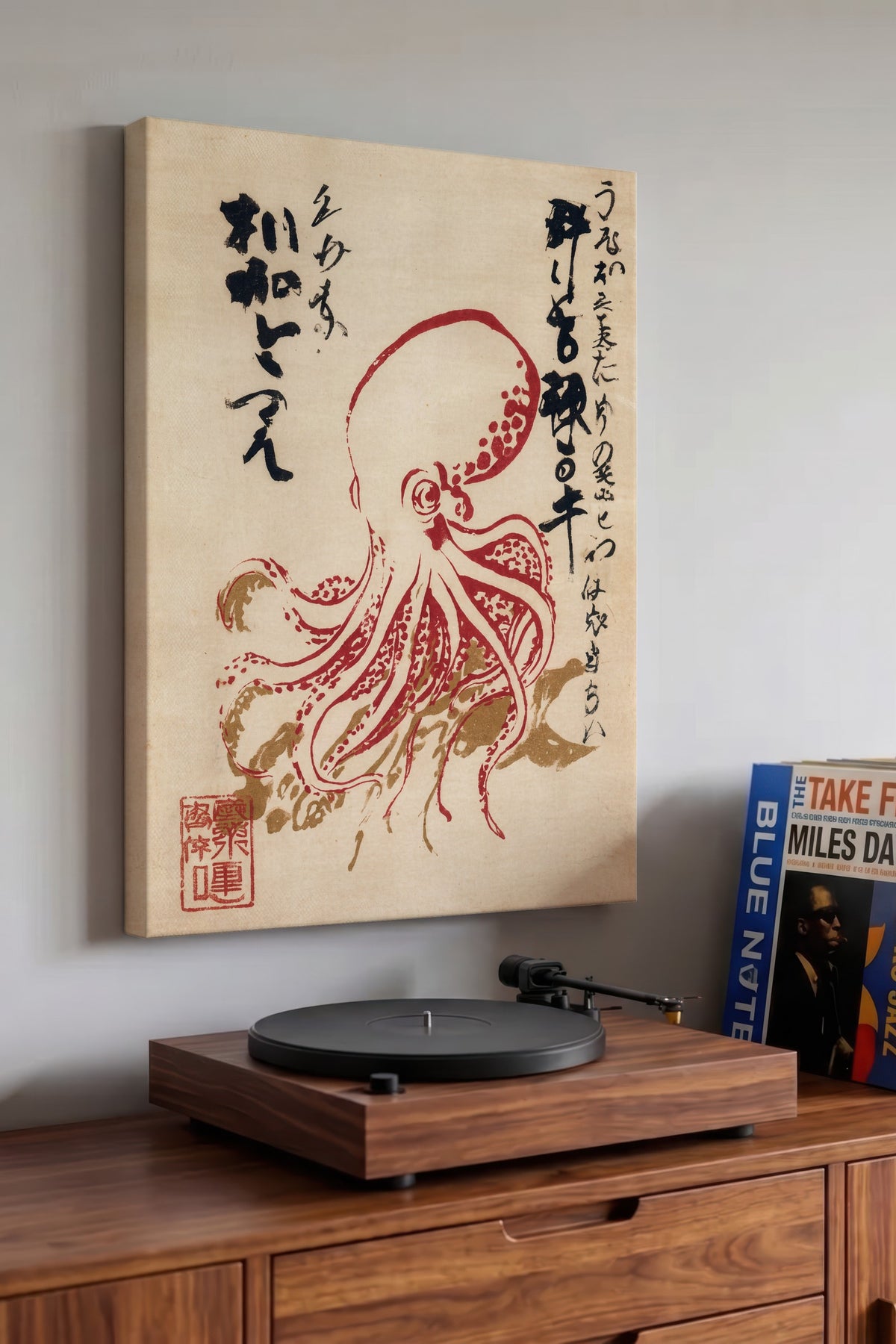 Eski Japon Ahtapot İllüstrasyonu Kanvas Tablo