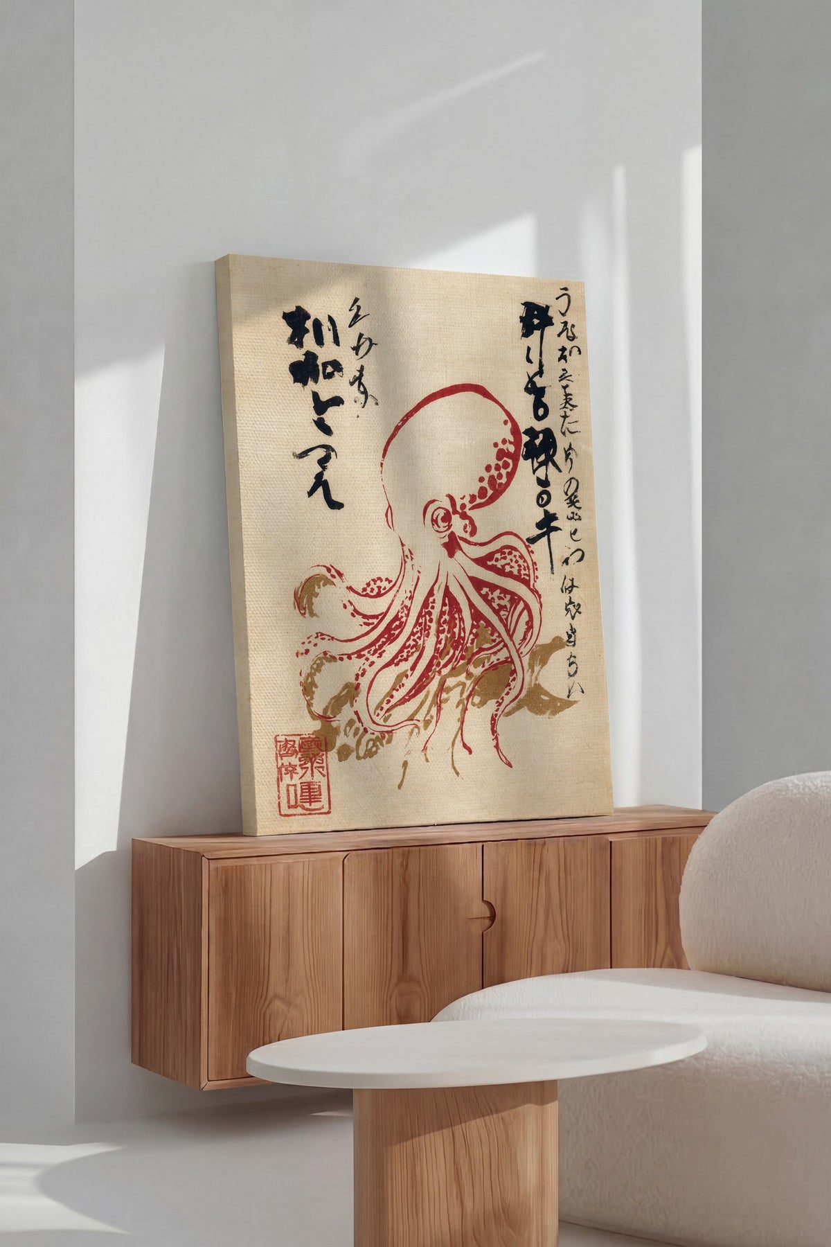 Eski Japon Ahtapot İllüstrasyonu Kanvas Tablo