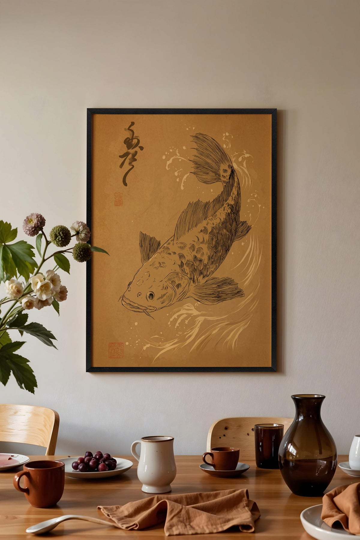 Koi Balığı Poster – Siyah Çerçeveli Tablo