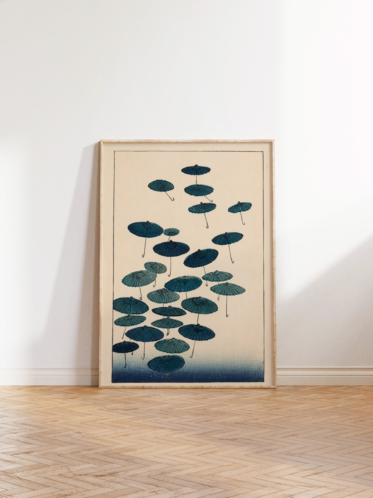 Uçuşan Japon Şemsiyeleri Poster – Ahşap Çerçeveli Tablo