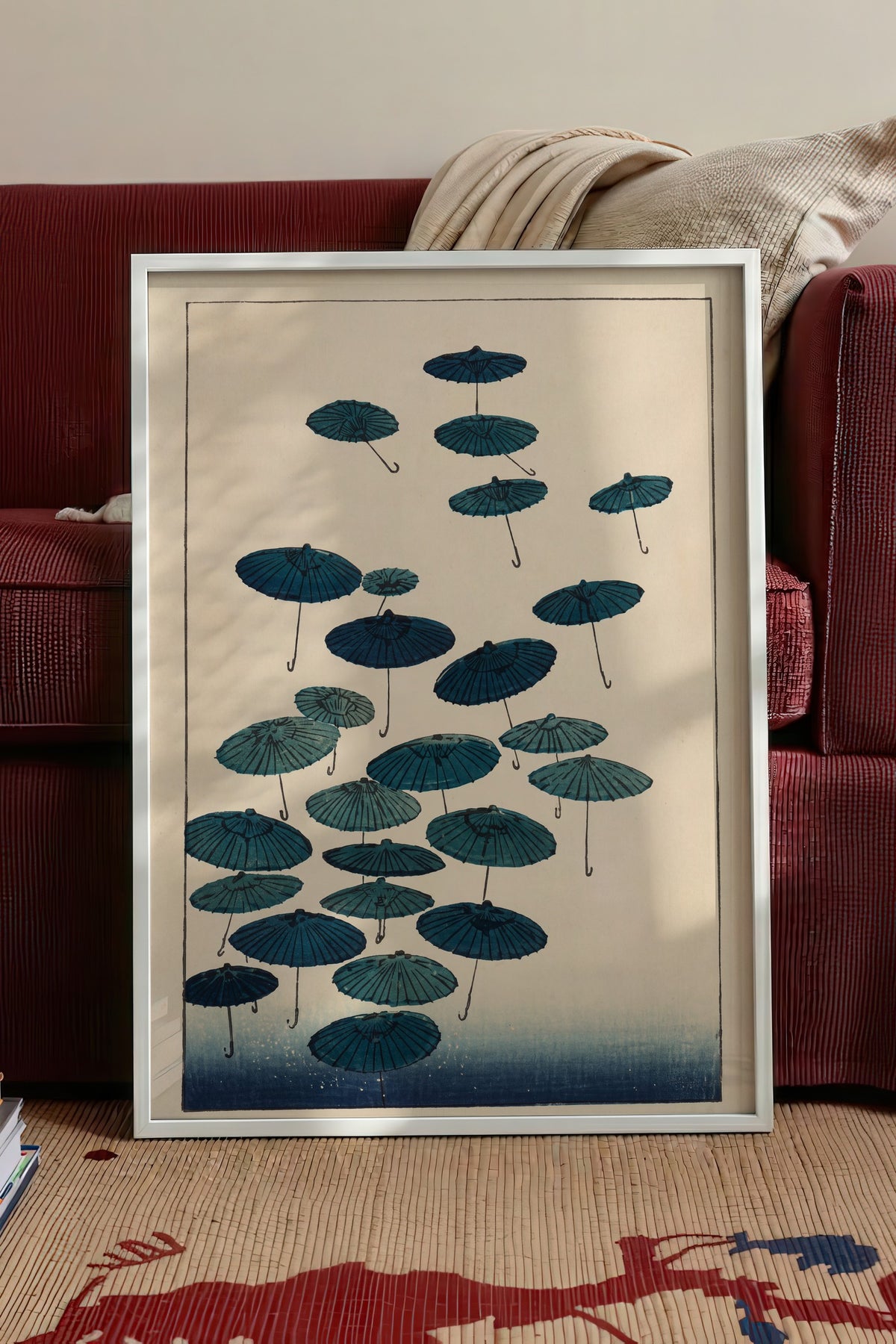 Uçuşan Japon Şemsiyeleri Poster – Beyaz Çerçeveli Tablo
