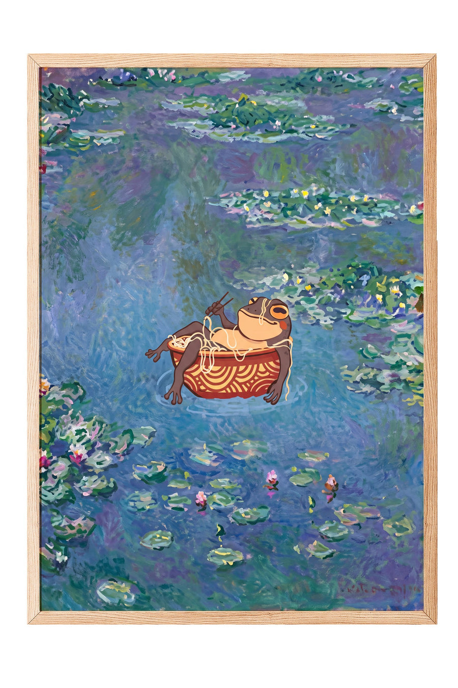 Kurbağalı Gölet Sahnesi Poster – Ahşap Çerçeveli Tablo
