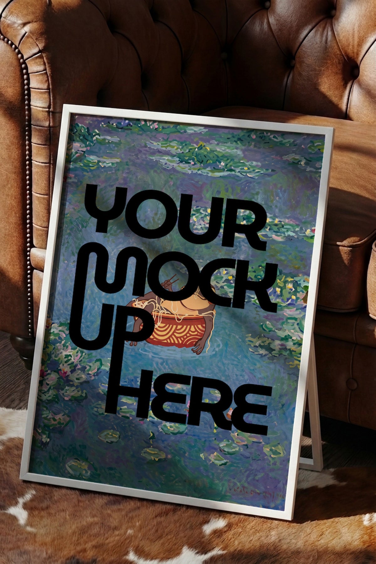 Nilüferli Gölette Erişte Keyfi Yapan Kurbağa Poster – Beyaz Çerçeveli Tablo