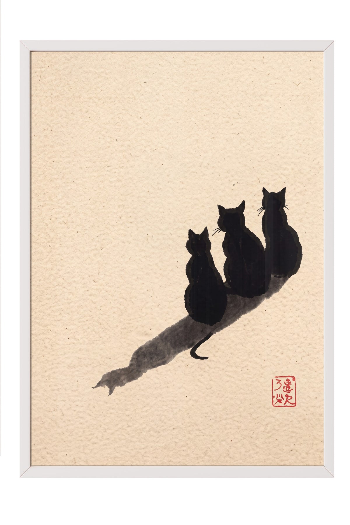 Üç Kedi ve Gölgeleri Poster – Beyaz Çerçeveli Tablo
