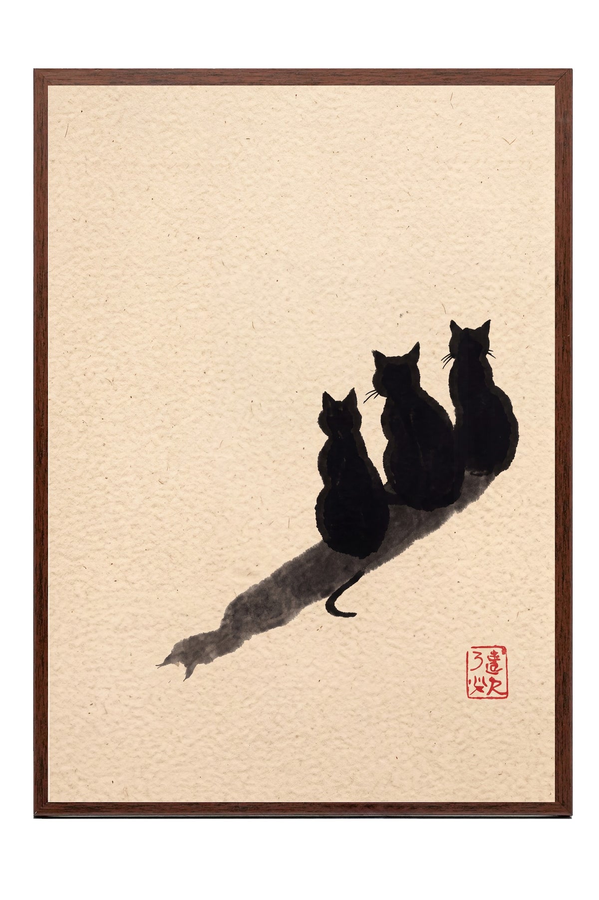 Üç Kedi ve Gölgeleri Poster – Kahverengi Çerçeveli Tablo