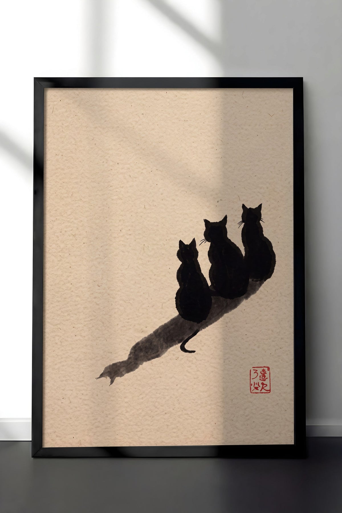 Üç Kedi ve Gölgeleri Poster – Siyah Çerçeveli Tablo