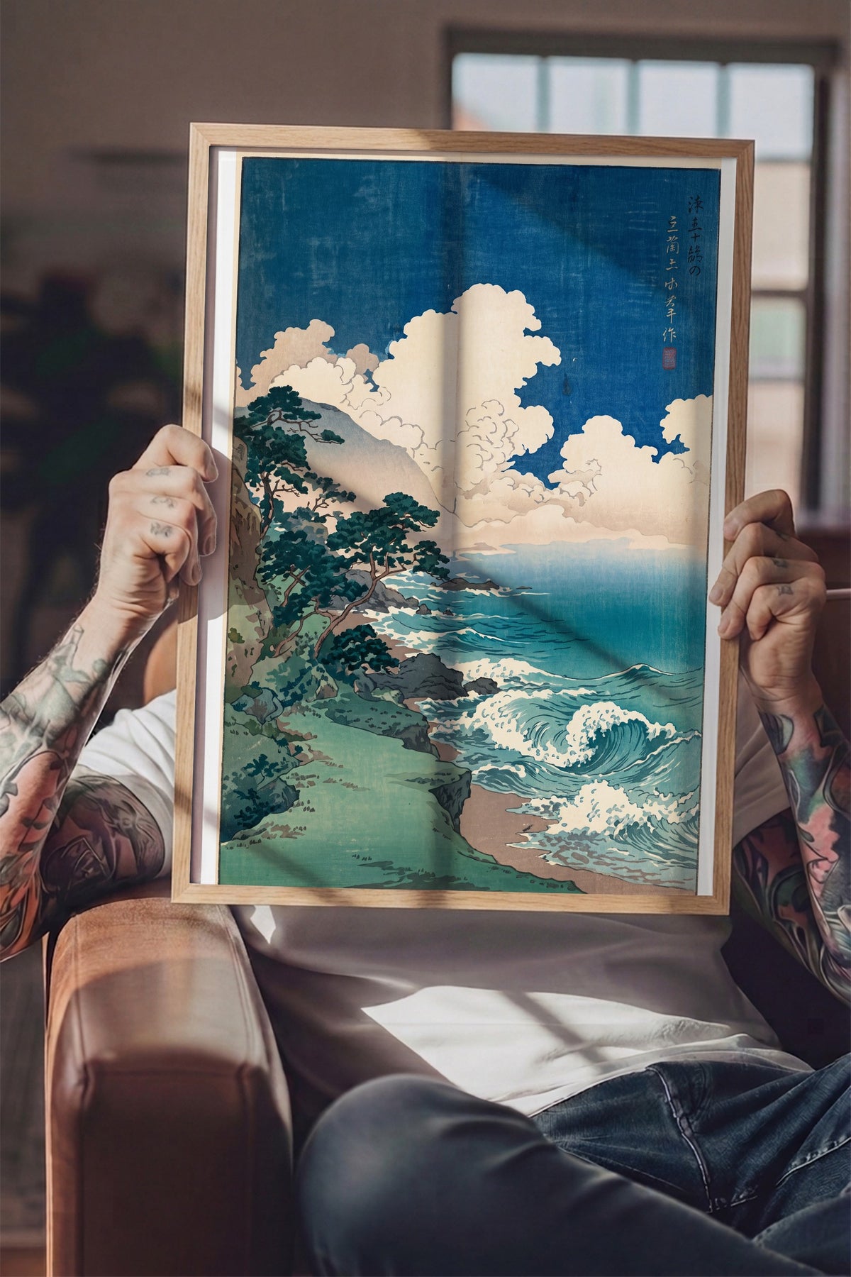 Fırtınalı Deniz Kıyısında Çam Ağaçları Poster – Ahşap Çerçeveli Tablo